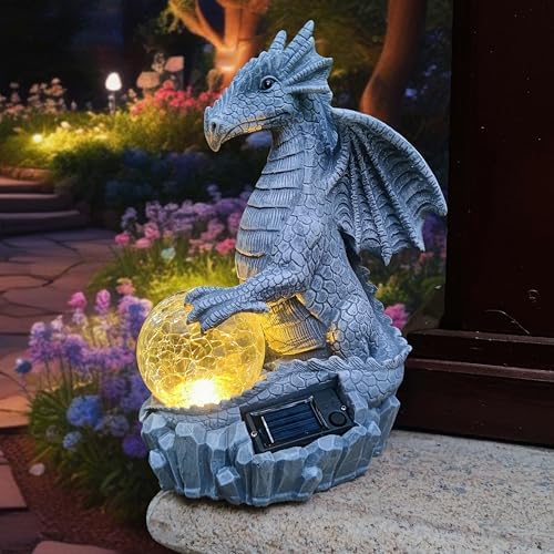 Dragon Solar Garden Statues Outdoor Decoration with Magic Orb,Dragon Figurine Solar LED Lights Lawn Décor,Outside Statue Ornament for Patio, Balcony, Yard,Unique Gifts for Mom Grandma - Image 2