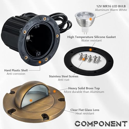 LumStory 4-Pack Brass Well Lights 12V Low Voltage Landscape Lighting LED Landscape Light Outdoor in Ground Lights with MR16 GU5.3 Bulb 5W 3000K Warm White(Beacon Top) - Image 3
