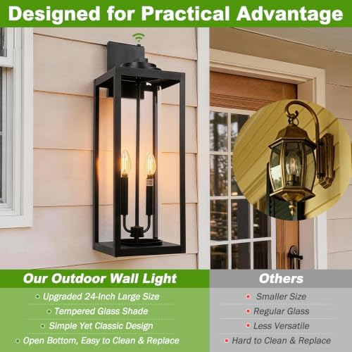 Extra Large 24 Inch Outdoor Wall Lights, Dusk to Dawn Sensor, Black, 2-Pack - Image 7