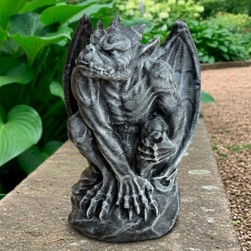 OLOMA Gothic Gargoyle Garden Statue Concrete Demon Fantasy Sculpture Mythical Monster Guardian Figurine Cement Grotesque Ornament Medieval Beast Yard Art Handcrafted Outdoor Patio Yard Porch Accent by OLOMA