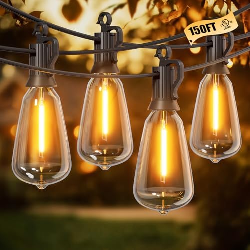 Brightown Outdoor String Lights, 150FT 47+2 LED ST38 LED Patio Lights Shatterproof, Dimmable IP65 Waterproof Connectable Hanging Outdoor Light for Backyard, Porch, Deck, Balcony by Brightown