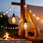 Battery Operated Outdoor Chandelier, 2Pack Gazebo Lights Waterproof, Beaded Copper Wire Drum Shape Hanging Pendant Lights with Remote for Gazebo, Pergola, Porch, Ceiling Indoor Outdoor Decor Lighting - Image 4