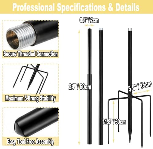 Heavy Duty Wind Spinner Replacement Pole, 48"/72" Adjustable, 5-Prong Base - Image 7