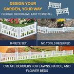 SkyMall 8-Piece Solar Garden Border Fence with Corner Posts, White Decorative Landscape Edging Panels with Cool White LED Solar Lights, Outdoor Lawn and Flower Bed Barrier for Yard and Pathway - Image 3