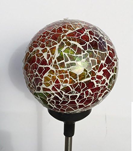 Colorful Ball Solar Lights (#Whitem005Y), Solar Power Multi-color Color Changing LED Mosaic Crackle Glass Ball Decorative Garden Yard Light Stake Lamp - Image 4