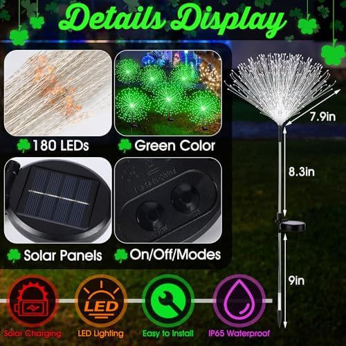 Tujoe 6 Pcs Halloween Solar Firework Stake Lights 180 LED 8 Modes - Image 2