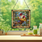 Gnome Mother Tending Her Child Stained Glass Suncatcher – Square Hanging Window Panel for Home, Garden, Nursery, Halloween, Christmas, Memorial Day – Whimsical Glass Art Gift for Gnome Lovers tpjzue - Image 2