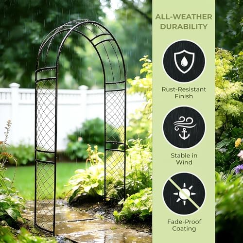 SCENDOR Metal Garden Arch with Lattice Side Panels 88.6" H x 50.8" W– Heavy-Duty Arbor for Climbing Roses, Vines, and Outdoor Patio, Lawn, Backyard, Wedding Decor (Black) - Image 2