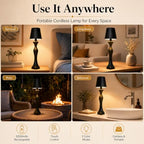 2 Pack Cordless Table Lamps, 5200mAh Rechargeable Battery Operated Lamp, Portable Outdoor Desk Light with 3 Color & Stepless Dimming Touch Control for Bedroom, Patio, Restaurant, Dining Room (Black) - Image 5