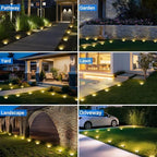 Peasur Solar Lights Outdoor Waterproof -12 Pack Solar Ground Lights Anti-Rust, Flat Solar Powered Disc Lights Landscape Lighting for Deck Step Patio Yard Pathway Walkway Driveway Garden, Warm White - Image 6