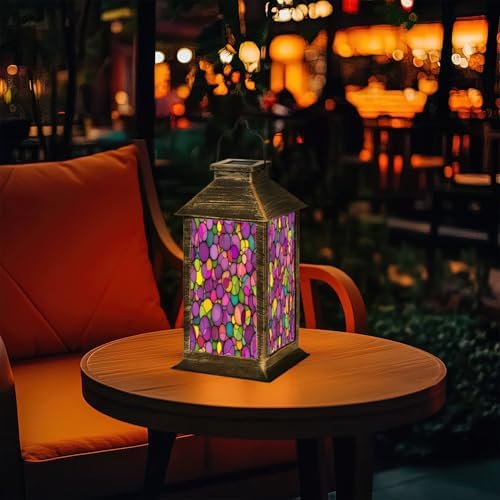 Solar Lantern Abstract Stained Glass Mosaic Purple Violet Outdoor Garden Hanging Lantern Waterproof Solar Powered Lighting Outside Table Lamp for Deck Yard Camping Patio Decor - Image 7