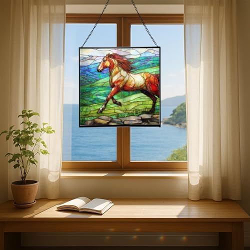 Roan Appaloosa Horse Walking Across Stony Ridge Square Suncatcher – Stained Glass Style Window Panel with Pastoral Scene, Custom Decorative Hanging Art for Equestrian Home, Christmas zSCSjf - Image 6