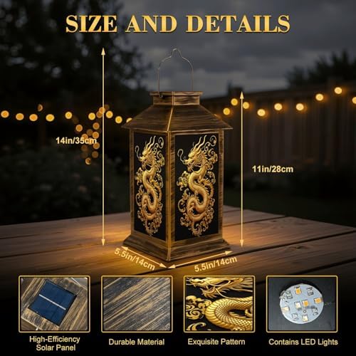 Solar Lantern Outdoor Waterproof Traditional Chinese Cloud Black Garden Decor LED Hanging Solar Lights Tabletop Lamp Gifts for Women Mom Outside Yard Patio Porch - Image 2