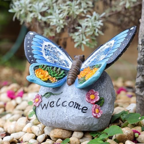 Yiosax-Garden Statue Butterfly Decor-Solar Outdoor Butterfly Light-Butterfly Figurine Decoration for Patio,Balcony,Yard,Lawn Ornament Garden Gift Women Mom - Image 2