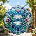 Shwing 12 Inch Dragonfly Wind Spinner Lotus Flower Hanging Decor Blue Purple Mandala Metal Ornament Outdoor Kinetic Garden Art 3D Wind Spinner for Patio Porch Backyard Decoration by Unknown