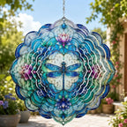 Shwing 12 Inch Dragonfly Wind Spinner Lotus Flower Hanging Decor Blue Purple Mandala Metal Ornament Outdoor Kinetic Garden Art 3D Wind Spinner for Patio Porch Backyard Decoration by Unknown