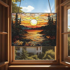 Rectangle Vintage Sunset in The Forest Stained Glass Window Hanging, Suncatcher for Women, Stained Glass Window Decor Perfect Home Décor - Image 4