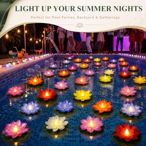Liliful 48 Pcs Diwali Floating Lotus Lights, 3.94 Inch, 8 Colors - Image 4