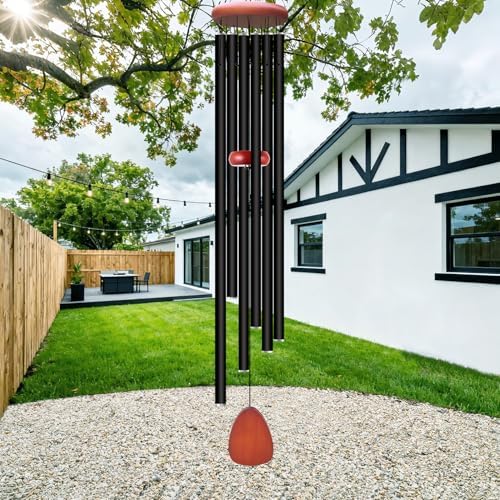Aluminium Wind Chimes Outside, Soothing Melodic Patio Decor Gift, Black 46" by WENANA