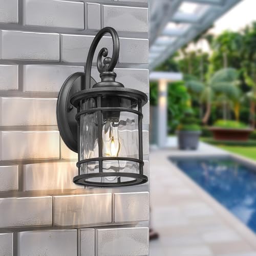 Emliviar Outdoor Lights for House, Outdoor Sconce Lights with Water Ripple Glass in Black Finish, XE229BWG-S BK - Image 2