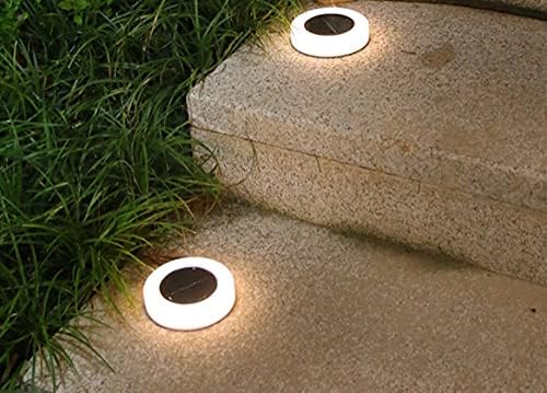 Solar Ground Lights Outdoor 8 LED Solar Powered Disk Lights Round Shape Outdoor in-Ground Lights Outdoor Landscape Lighting for Yard Patio Deck Driveway Walkway Pathway,Frosted Cover (Warm White) - Image 4
