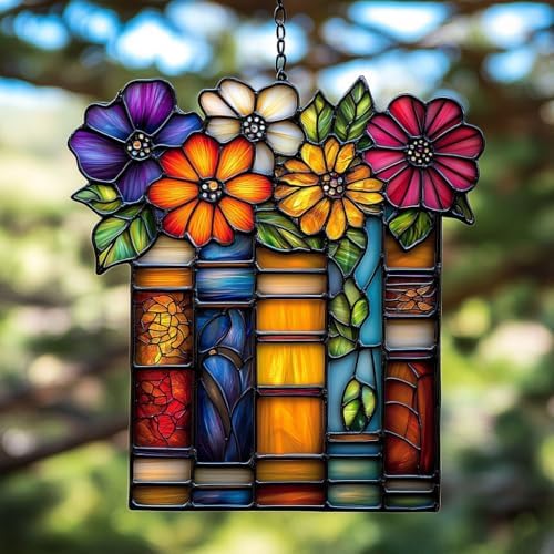 Flower and Books Acrylic Suncatcher by AVAGAN