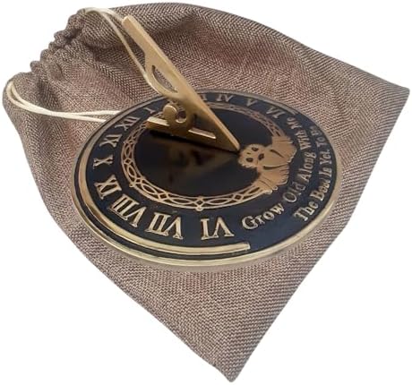 10'' Grow Old Sundial Clock – Solid Aluminum Antique-Style Garden Sundial with Jute Gift Case, Outdoor Patio & Yard Decor, Weather-Resistant Compass Timepiece, Nautical Gift by Unknown