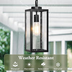 BesLowe 15” Large Outdoor Pendant Light, Modern Hanging Lantern, Black - Image 2