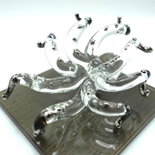 Octopus Miniature Hand Blown Glass Art Figurines Sea Animals Collectible Gift Decorate (4 inches Clear Silver) - Image 4