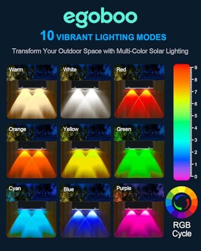 EGOBOO Solar Fence Lights Outdoor, 10 Lighting Modes RGB Color Changing - Image 4