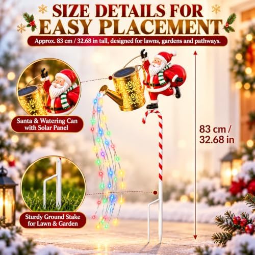 Christmas Solar Garden Stake Light Santa Watering Can LED Yard Decor,2 - Image 2