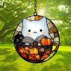 Cute Ghost and Cat Reading Book Acrylic Suncatcher - Image 3