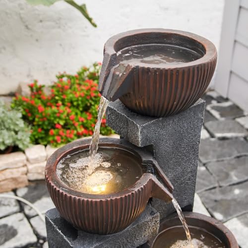 4 Tiered Cascading Outdoor Water Fountain with LED Lights 39.37’’H - Image 4