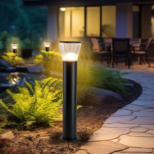 Outdoor Post Light, 9W LED Pathway Light, 24-Inch Black Aluminum Bollard with Diamond Acrylic Shade, 3000K Warm White, IP55 Waterproof, 110V AC by AILICIN