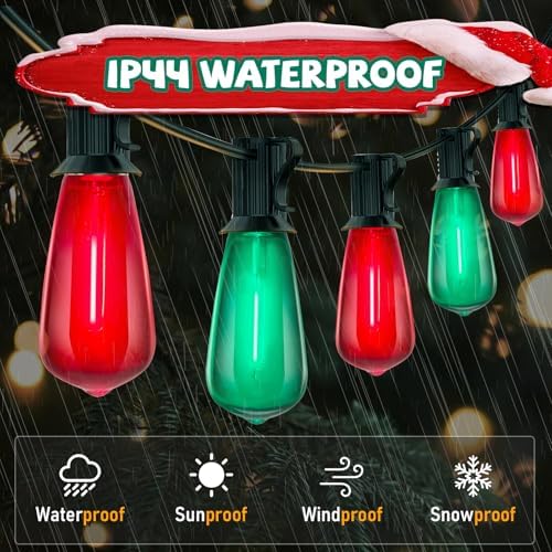 GOOTHY LED ST40 Red and Green Outdoor String Lights, 45FT Patio Lights Waterproof with 30 LED Red Green Shatterproof Bulbs, Hanging Outdoor Light for Home Party Backyard Garden Christmas Decorations - Image 3