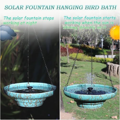 Ceramic Hanging Solar Bird Bath,Fountain Bird Bath Hanging for Outside - Image 4