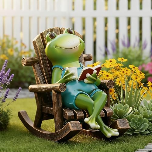 Flytime Frog Garden Decor, Frog in Rocking Chair, Whimsical Outdoor Statue by Flytime