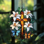 Floral Cross Acrylic Suncatcher by AVAGAN