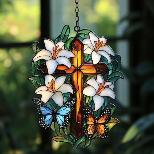 Floral Cross Acrylic Suncatcher by AVAGAN