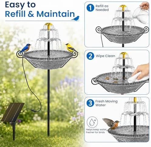 Solar Fountain for Bird Bath Outside, Garden Water Feature with Ground Stake Stand or Hanging Style for Patio, Yard & Lawn (B-Gray) - Image 6