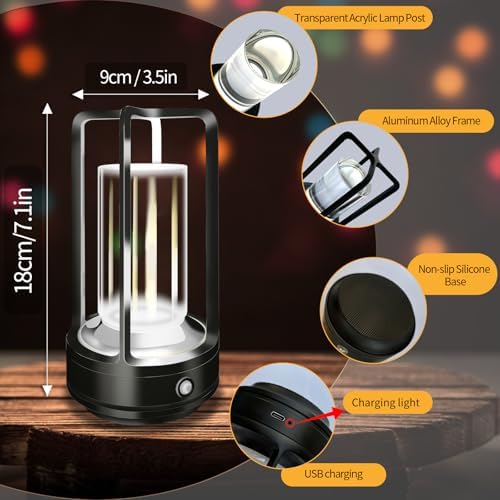 Cordless Table lamp, 4000mAh Battery Rechargeable Lamp (Black-2) - Image 3
