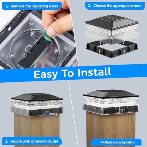 Solar Post Cap Lights, 6500K Cool White IP65 Waterproof Solar Powered Fence Light for 4x4 Wood Post & 5x5 Vinyl Fence, Deck Patio Garden Yard Outdoor Landscape Lighting, ABS Material (Black, 16pack) - Image 6