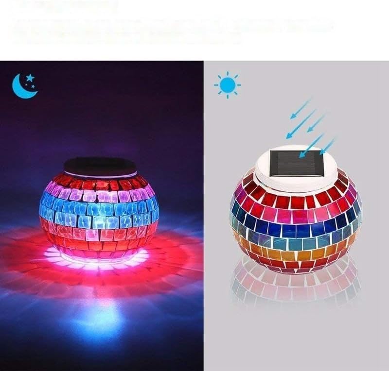 Solar Glass Ball Table Light Color Changing Solar Powered Mosaic Glass Table Lamps Waterproof Decorative Led Night L - Image 3