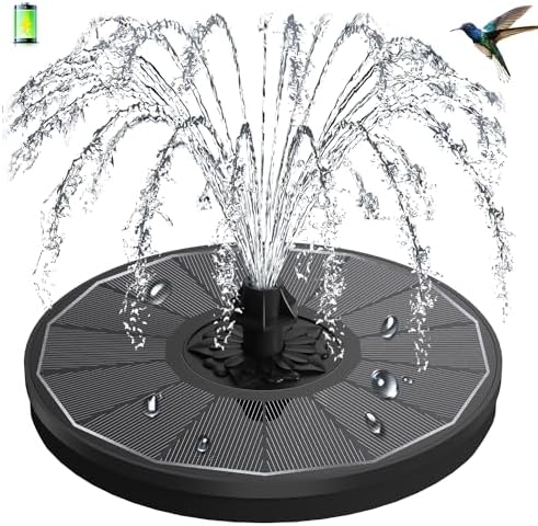 3.5W Solar Fountain with 2000mAh Battery - Work On Cloudy Days - Upgrade Glass Panel Solar Bird Bath Fountain, Hummingbird Water Feature Pump with 7 Nozzles, 4 Fixed Pipes for Garden, Pool by GAIZERLSolarBirdBathFountain