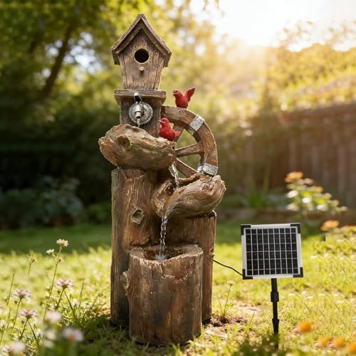3-Tier Bird Fountain with LED Light - Solar & Adapter Dual Power Option, 38.2 Inch Outdoor Water Feature for Garden & Yard by Unknown
