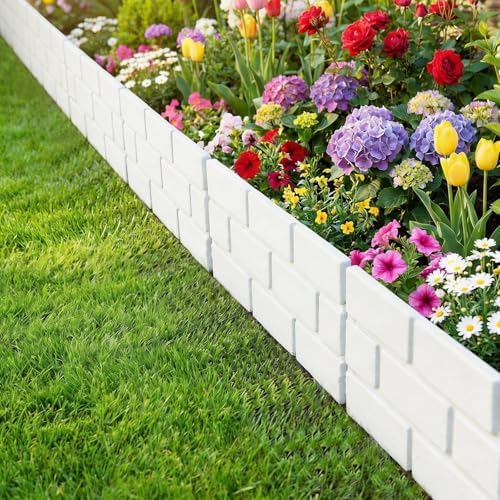 10 Pcs - Landscape Edging Faux Stone Garden Edging Border,17FT,7 in Tall Decorative Stone-Look Garden Border for Flower Bed Edging,Lawn,Landscaped Yard,Trees and Gardens,White - Image 6