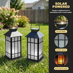 Solar Lanterns Outdoor Waterproof, 2 Pack 13" Metal & Glass Hanging Solar Lantern Lights, Grid Pattern IP46 Decorative Outdoor Solar Lanterns for Patio Table Yard Porch Garden Decor - Image 3