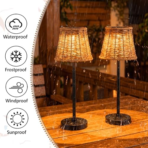 VIHOSE Rattan Solar Table Lamps 2 Sets for Outdoor Handmade Woven Boho Lamp for Garden Yard Patio Porch Lawn Pathway, Decorative Solar Light Gift for Women - Image 5