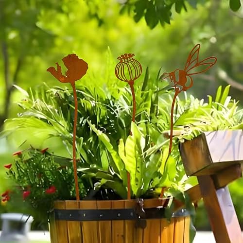 Decorative Garden Stakes Yard Art 3pcs Rustic Metal Set-Outdoor Vintage Ground Insert Decor with Abstract Design,Weather-Resistant Iron Signs for Patio,Seasonal Festival Decoration - Image 5