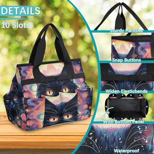 Boho Cat Garden Tool Bag Organizer Heavy Duty Flower Cat Gardening Tote Bag with 10 Pockets for Women Men Gardening Gifts - Image 5